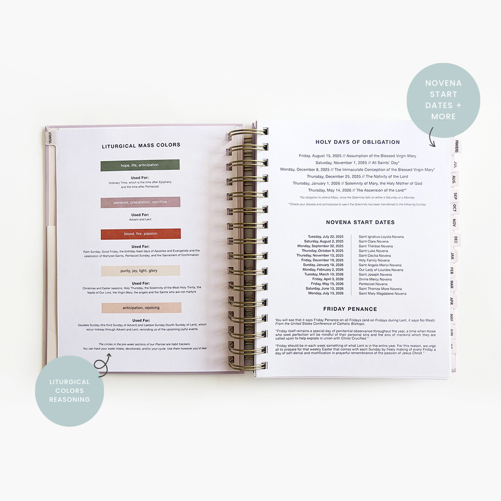 Open BIS planner with liturgical colors