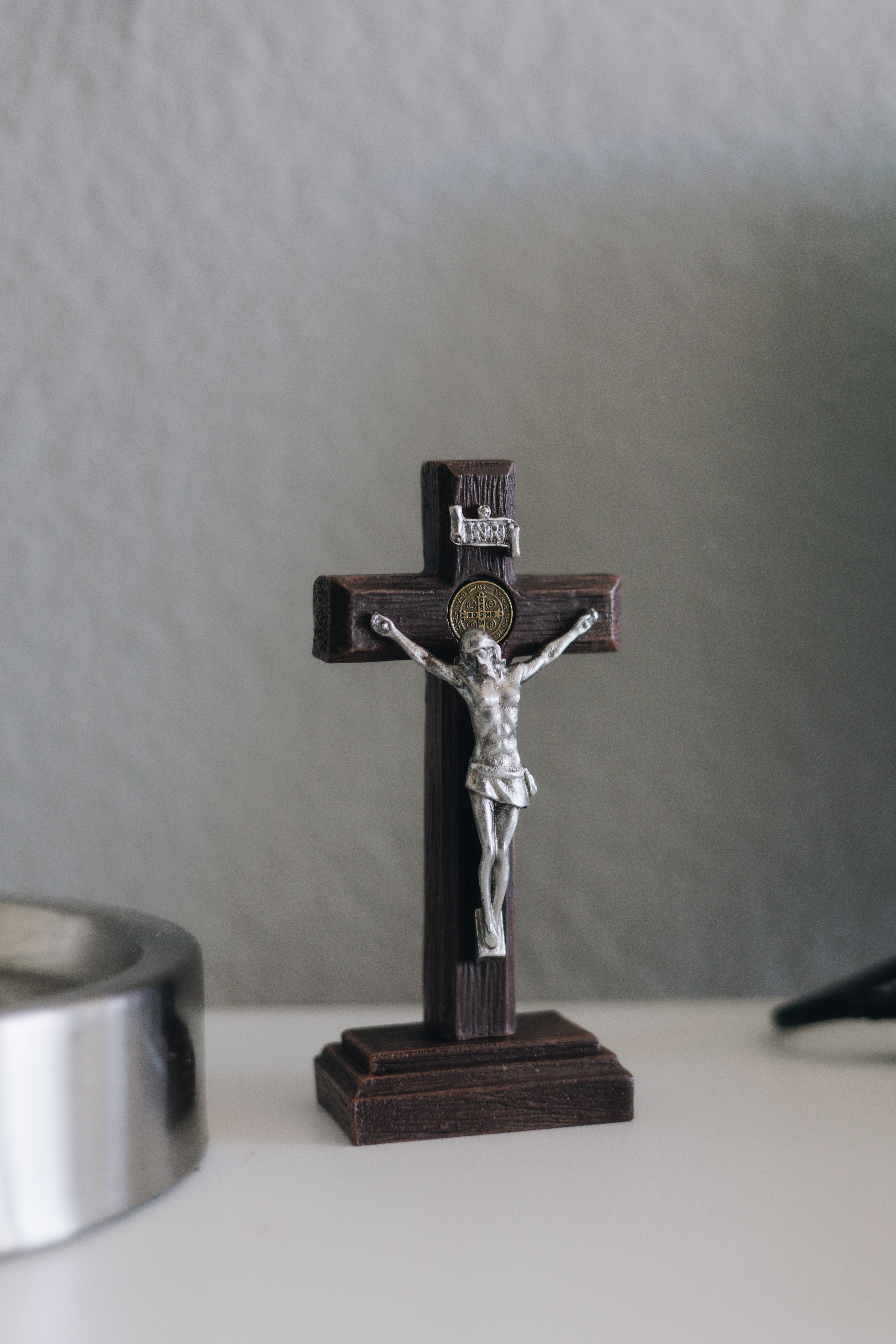 wood desk crucifix