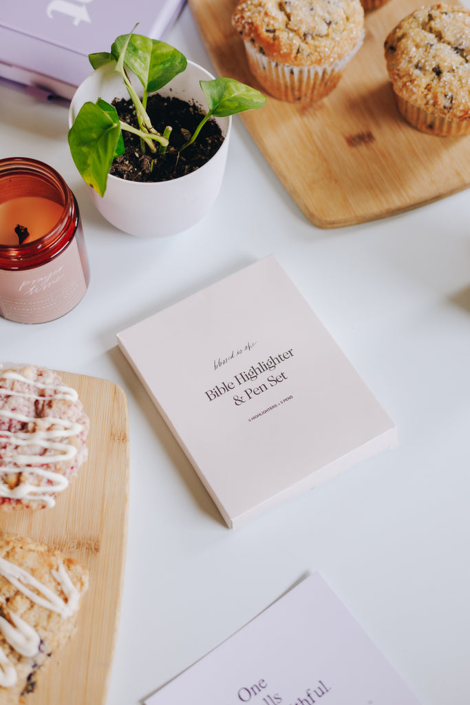 Set of pastel Bible highlighters with uplifting Scripture verses