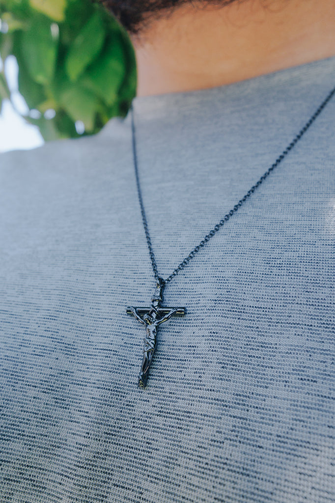 men's black crucifix necklace