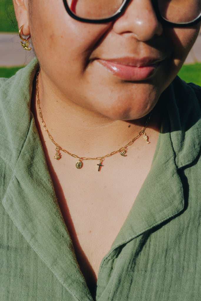 catholic charm necklace with cross