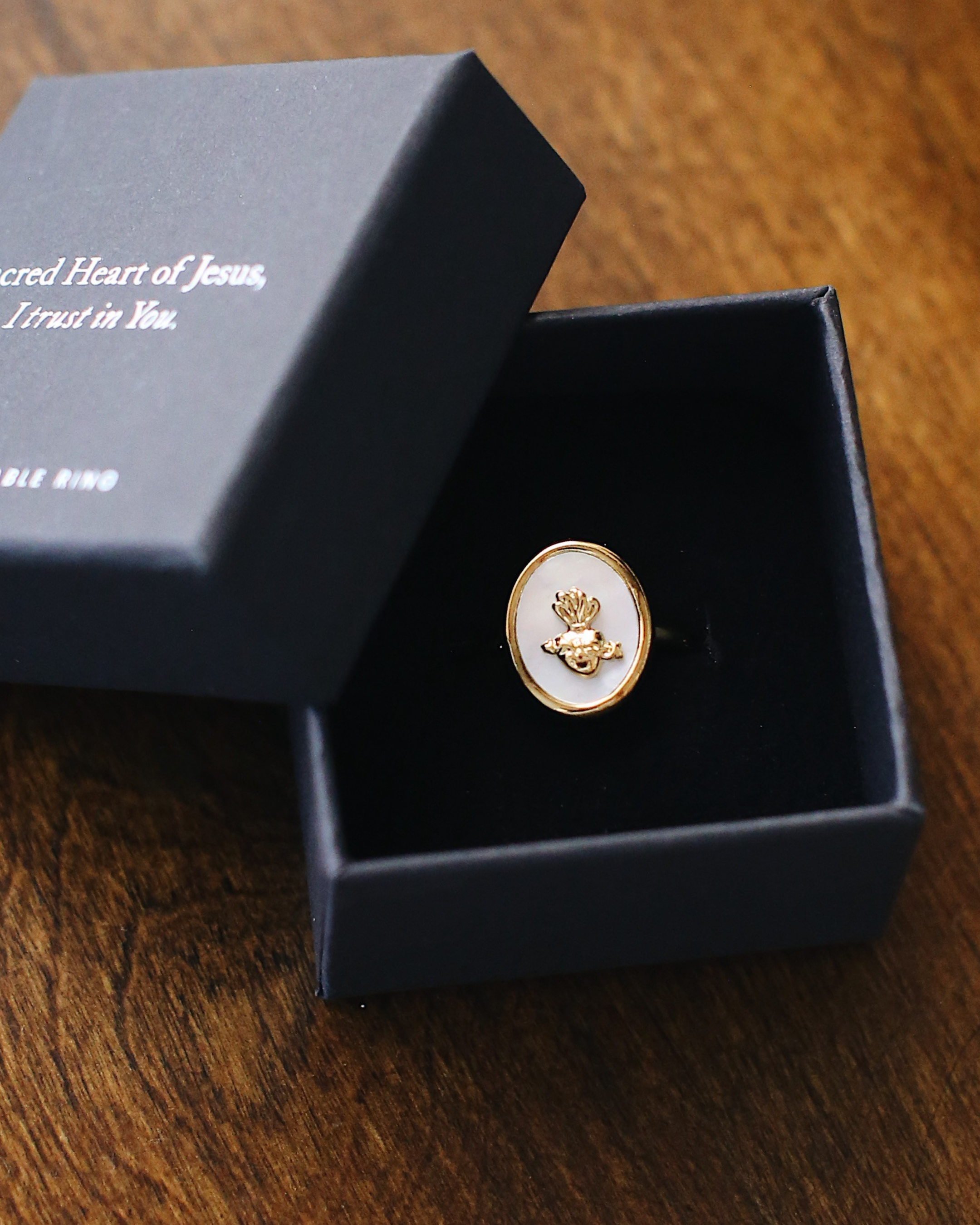 Sacred Heart Adjustable Ring | Gold Oval Catholic Ring