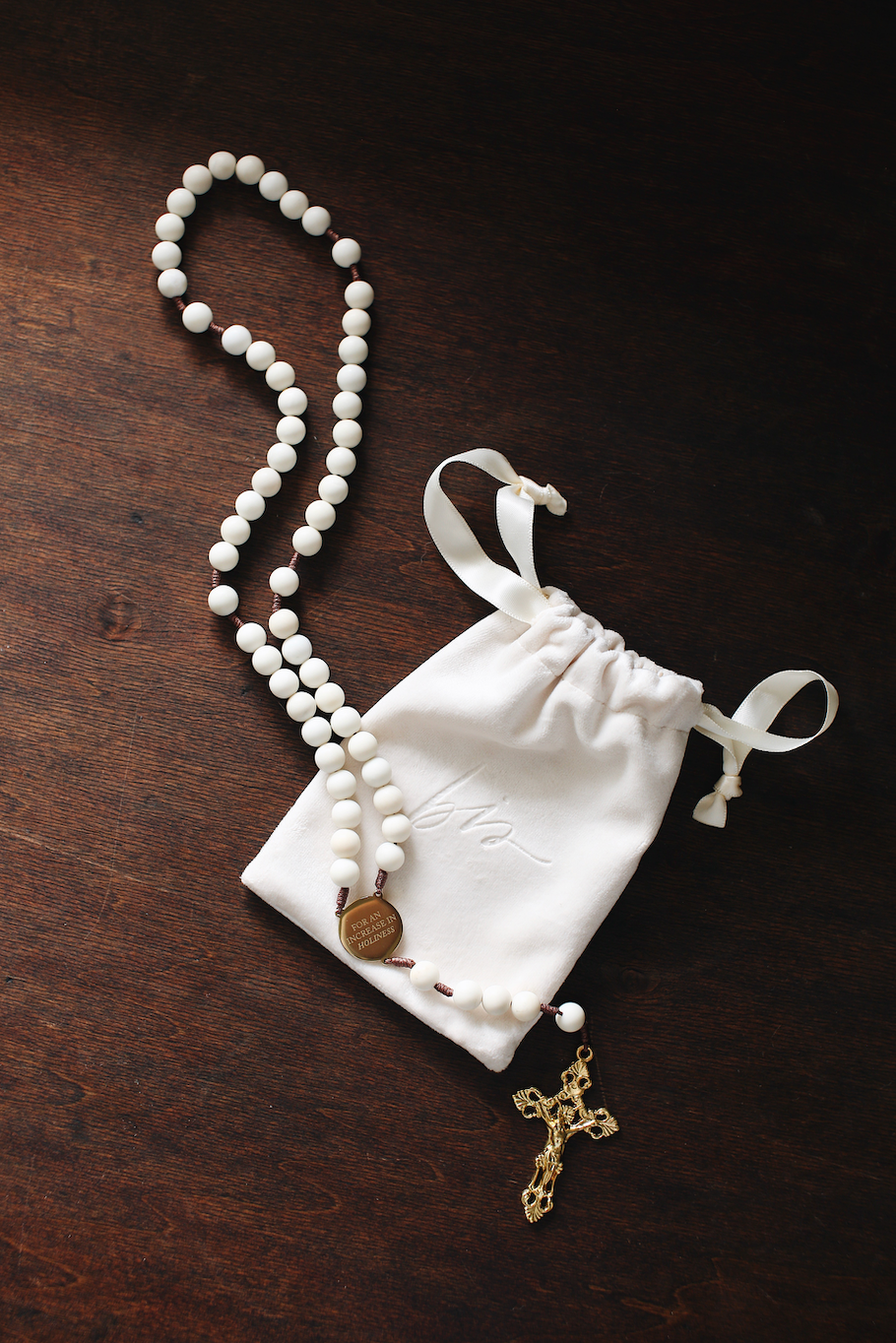 Bride Rosary | Catholic Wedding Rosary with White Beads & Gold Crucifix