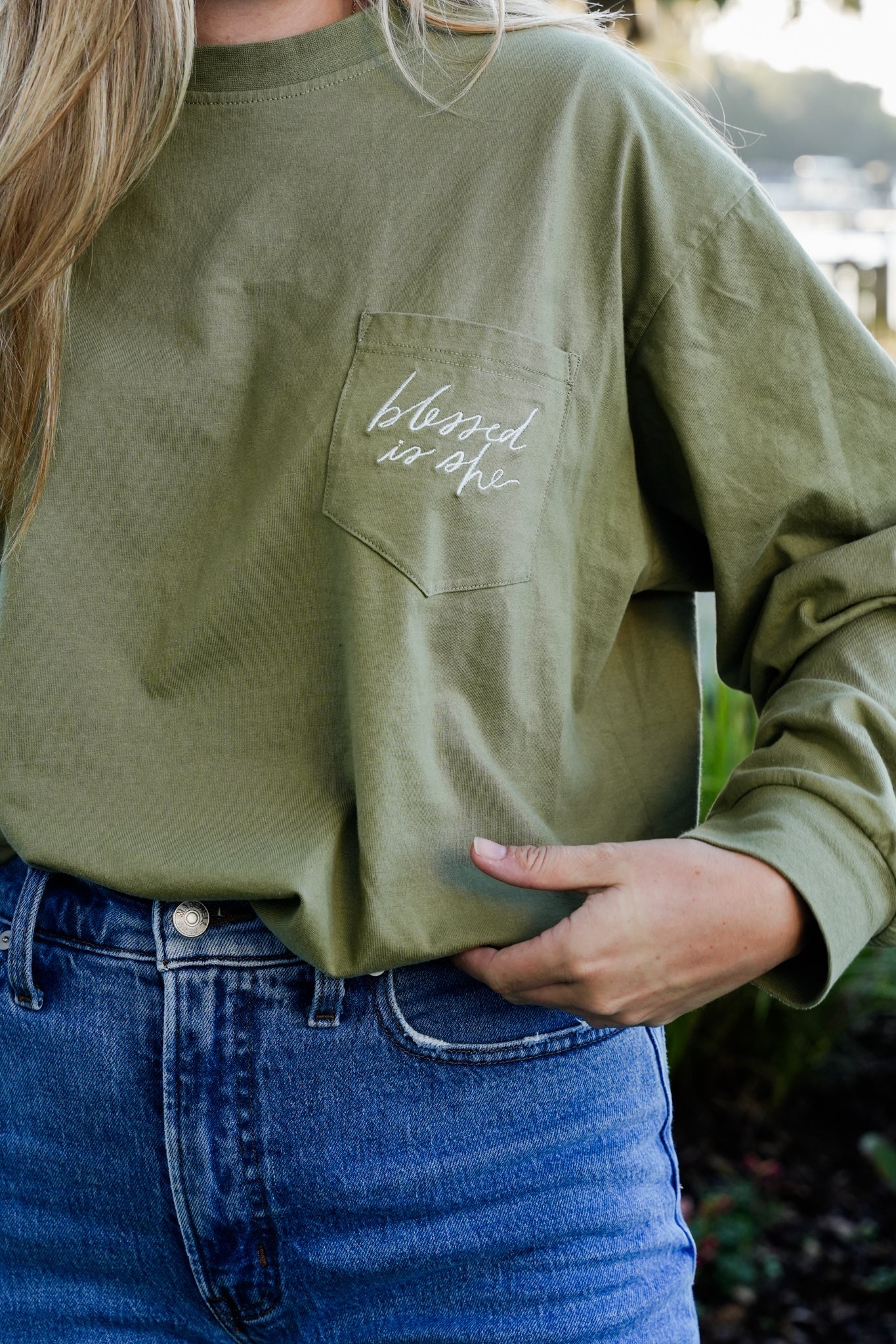 Blessed is She Long Sleeve Pocket Tee - Blessed Is She Apparel