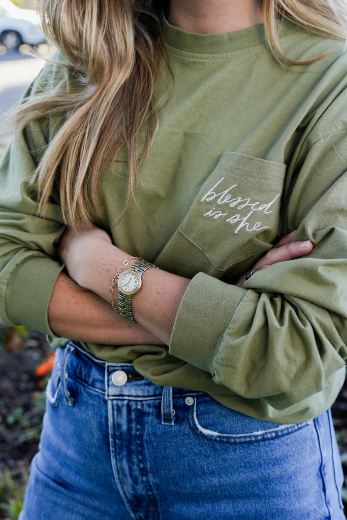 Blessed is She Long Sleeve Pocket Tee - Blessed Is She Apparel