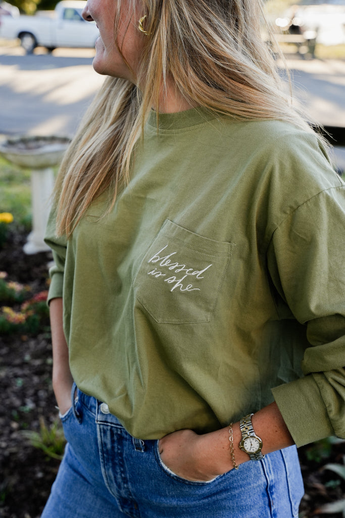 Blessed is She Long Sleeve Pocket Tee - Blessed Is She Apparel