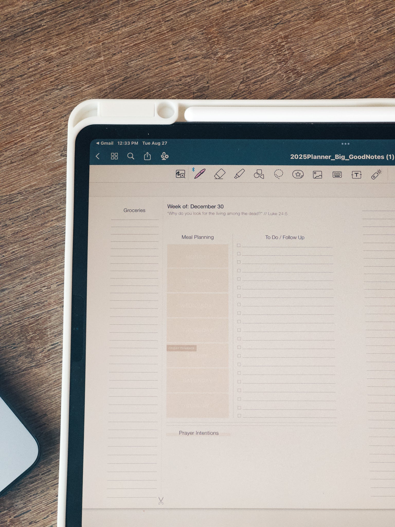catholic digital planner meal planning